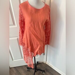 XCVI Coral Top with Lace Detail
